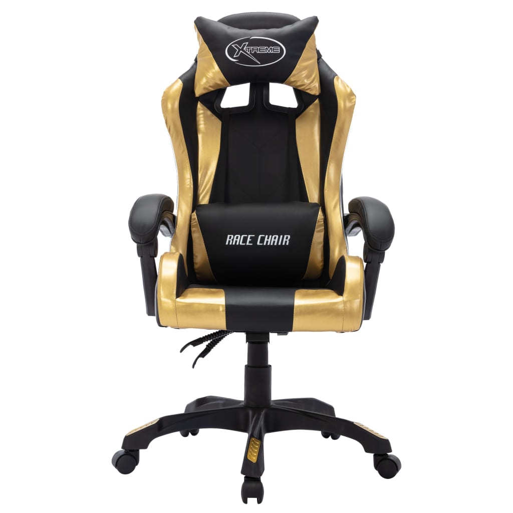 imagem de vidaXL Cadeira estilo corrida luzes LED RGB couro artif. dourado/preto5