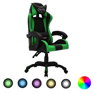 vidaXL v&otilde;idus&otilde;idutool RGB LED-tuledega, roheline ja must, kunstnahk
