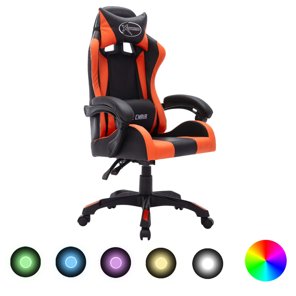 imagem de vidaXL Cadeira estilo corrida luzes LED RGB couro artif. laranja/preto1