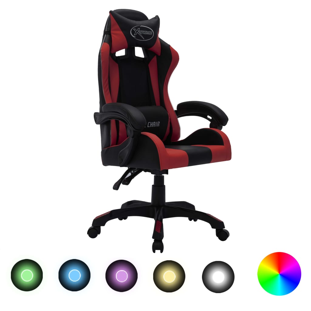 imagem de vidaXL Cadeira corrida luzes LED RGB couro arti. vermelho tinto/preto1