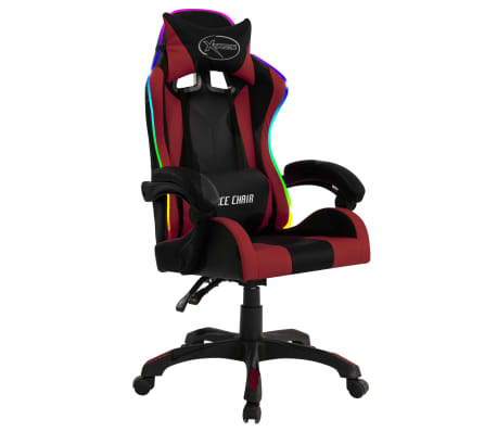 vidaXL Fauteuil de jeux vid&eacute;o avec LED RVB Bordeaux et noir Similicuir