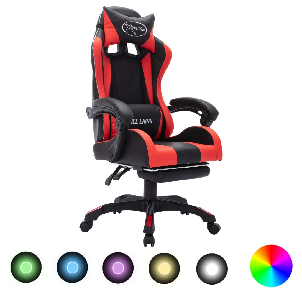 vidaXL Gaming-Stuhl mit RGB LED-Leuchten Rot und Schwarz Kunstleder