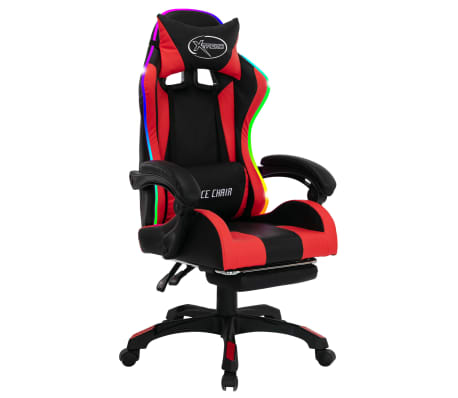 vidaXL Gaming-Stuhl mit RGB LED-Leuchten Rot und Schwarz Kunstleder