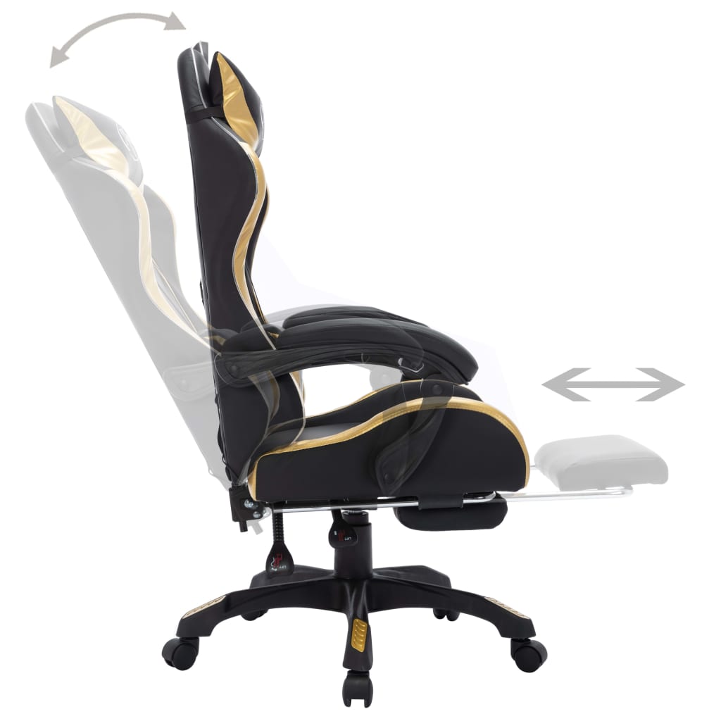 imagem de vidaXL Cadeira estilo corrida luzes LED RGB couro artif. dourado/preto6