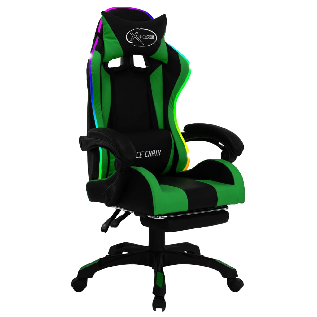 Thumbnail - vidaXL Gaming-Stuhl mit RGB LED-Leuchten Grün und Schwarz Kunstleder