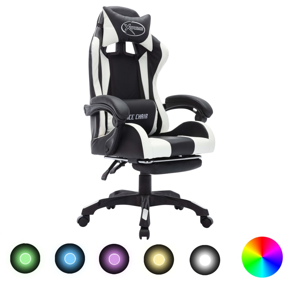 Vidaxl - vidaXL Cadeira estilo corrida luzes LED RGB couro artif. branco/preto