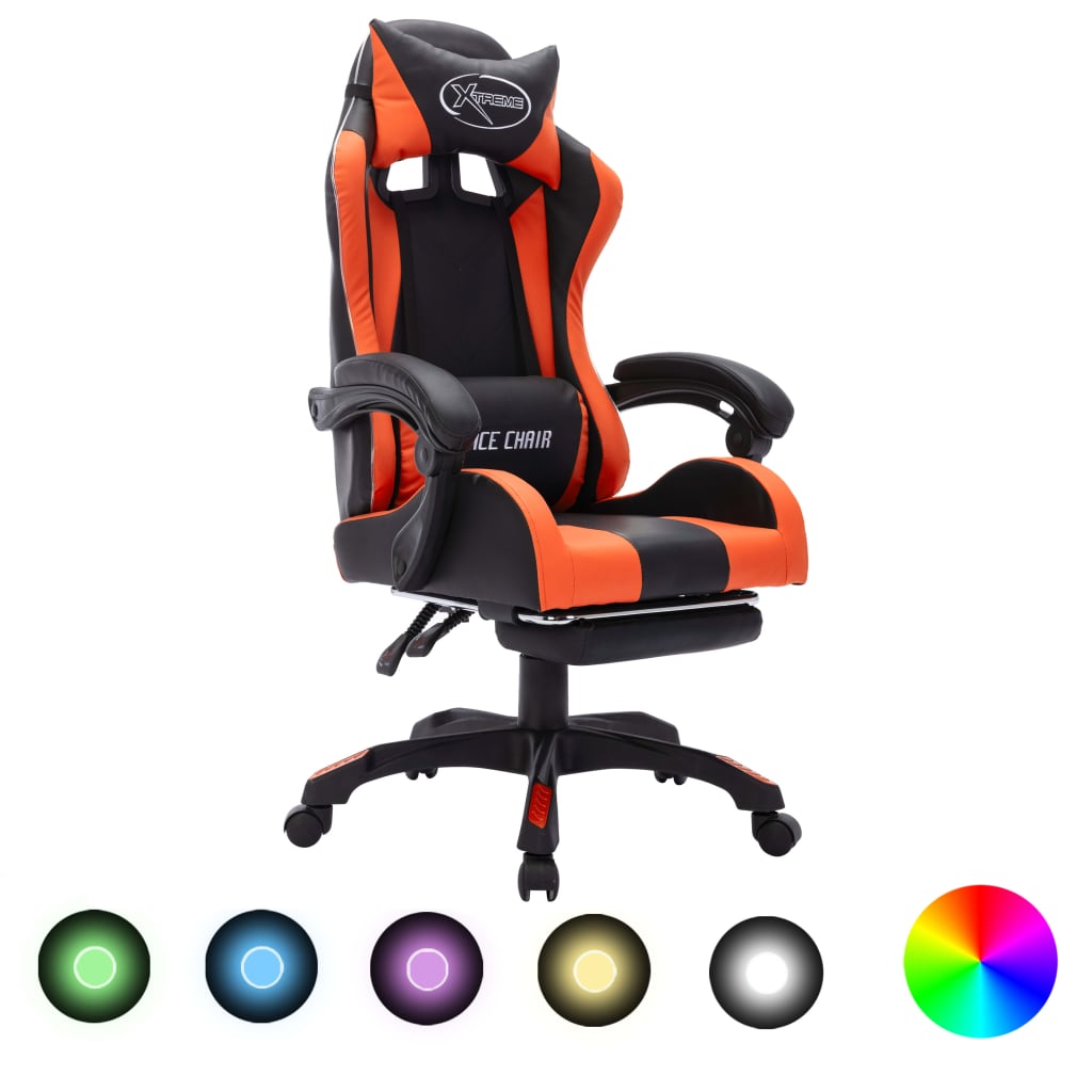Racing stol z RGB LED lučkami oranžno in črno umetno usnje