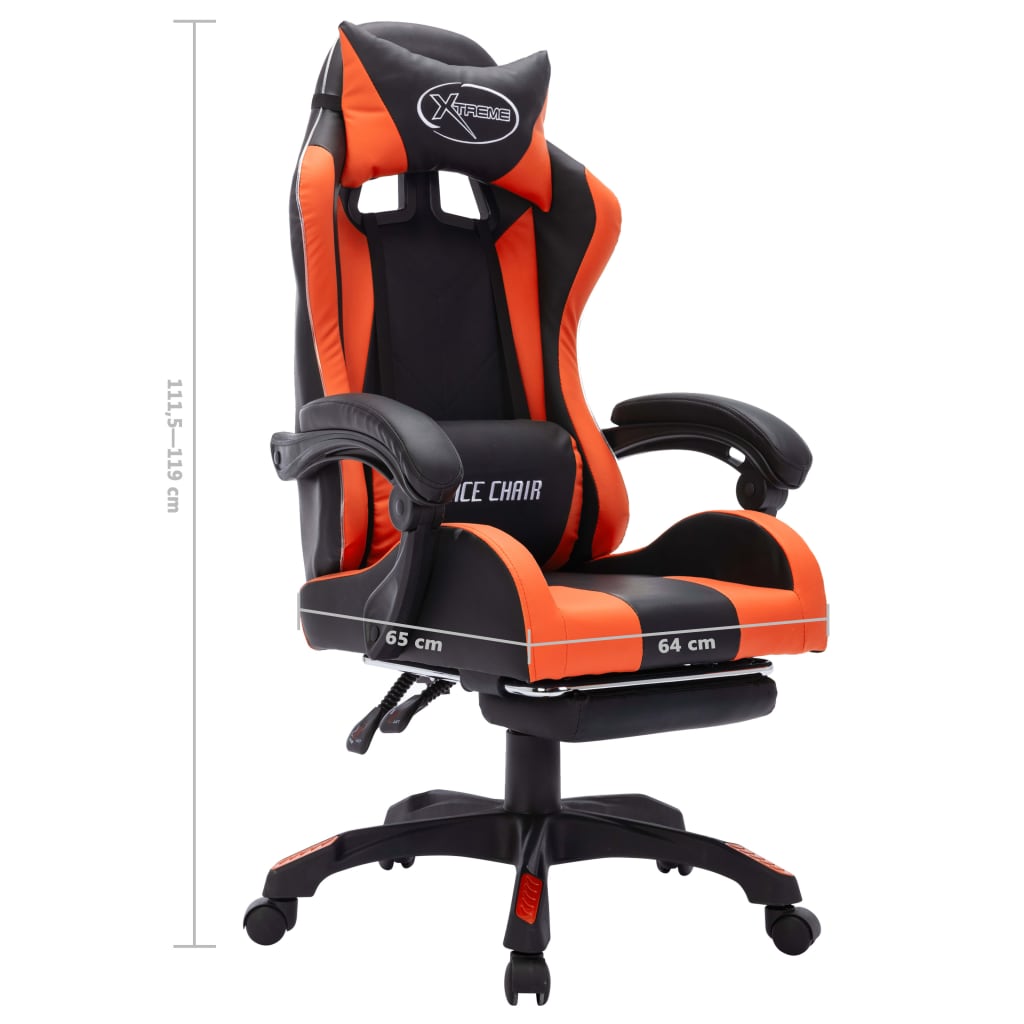 Herná stolička s RGB LED svetlami oranžovo-čierna umelá koža