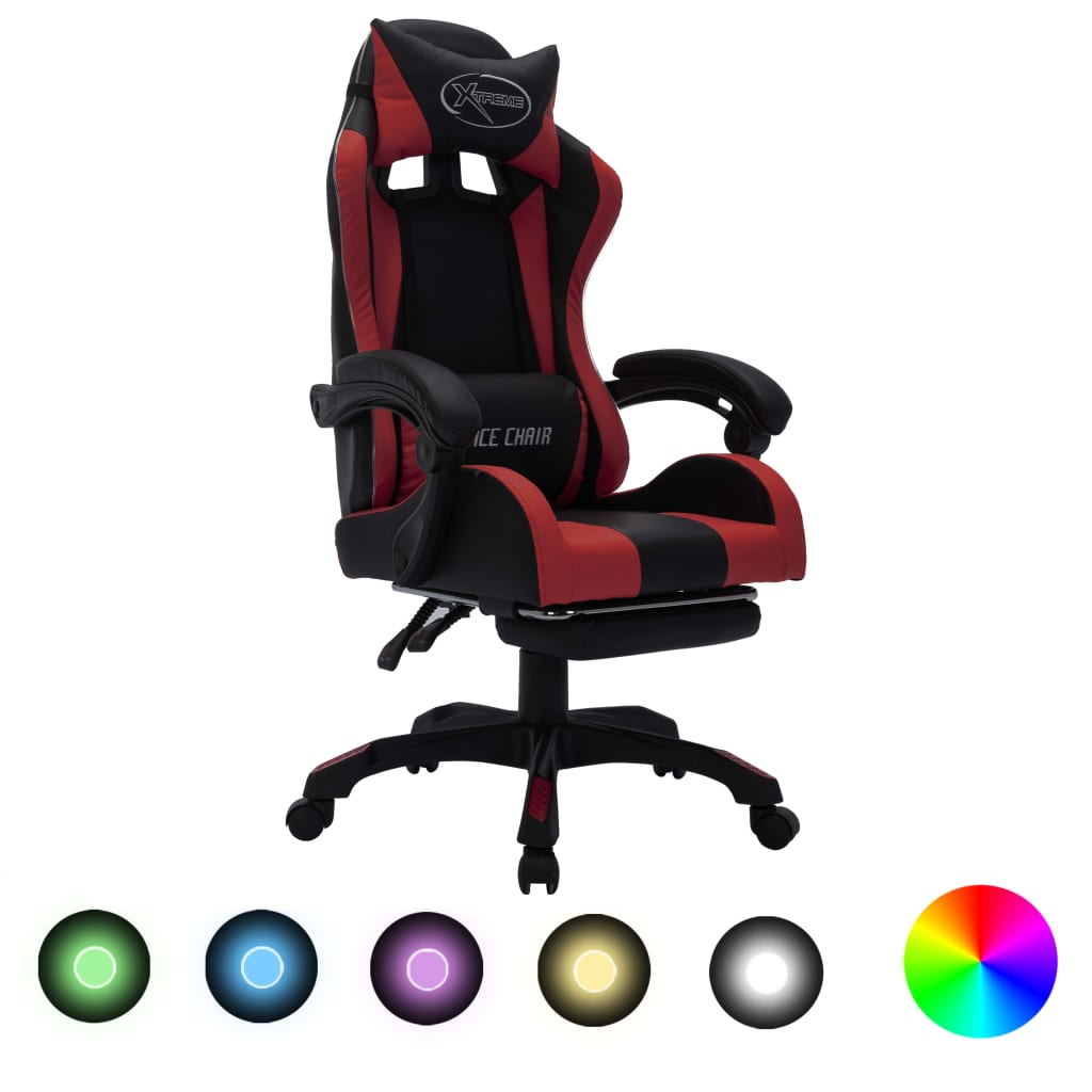 Fauteuil de jeux vidéo avec LED RVB Bordeaux et noir Similicuir