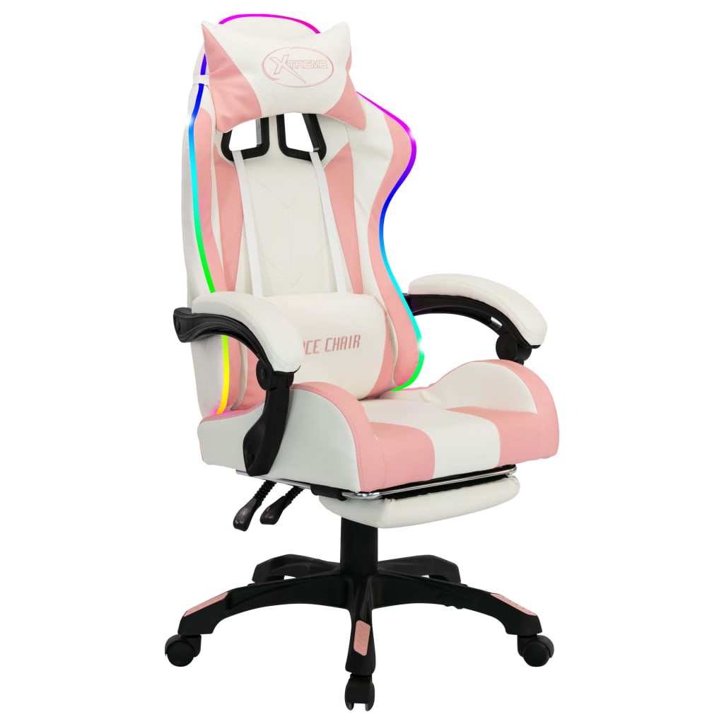 Thumbnail - vidaXL Gaming-Stuhl mit RGB LED-Leuchten Rosa und Weiß Kunstleder