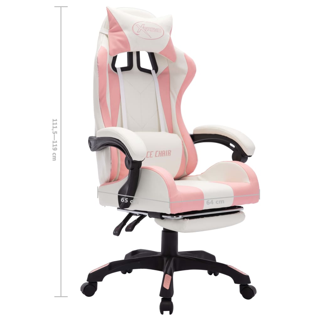 Igraća stolica s RGB LED svjetlima rozo-bijela od umjetne kože