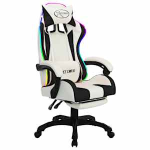 vidaXL Cadeira estilo corrida luzes LED RGB couro artif. preto/branco