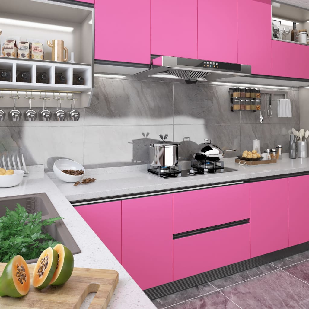 vidaXL Folie de mobilier autoadezivă ,roz extra lucios 500×90 cm PVC vidaXL