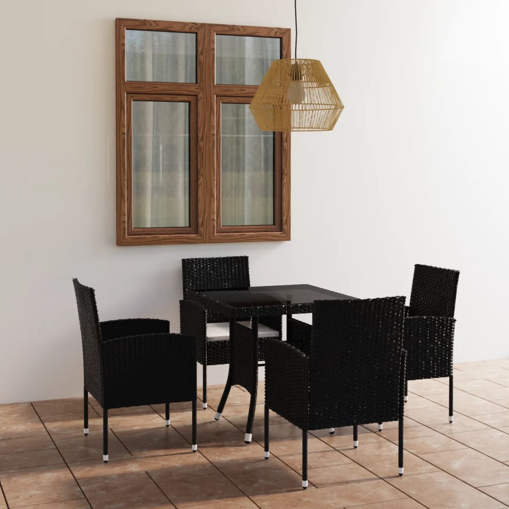 vidaXL Set mobilier de grădină, 5 piese, negru, poliratan