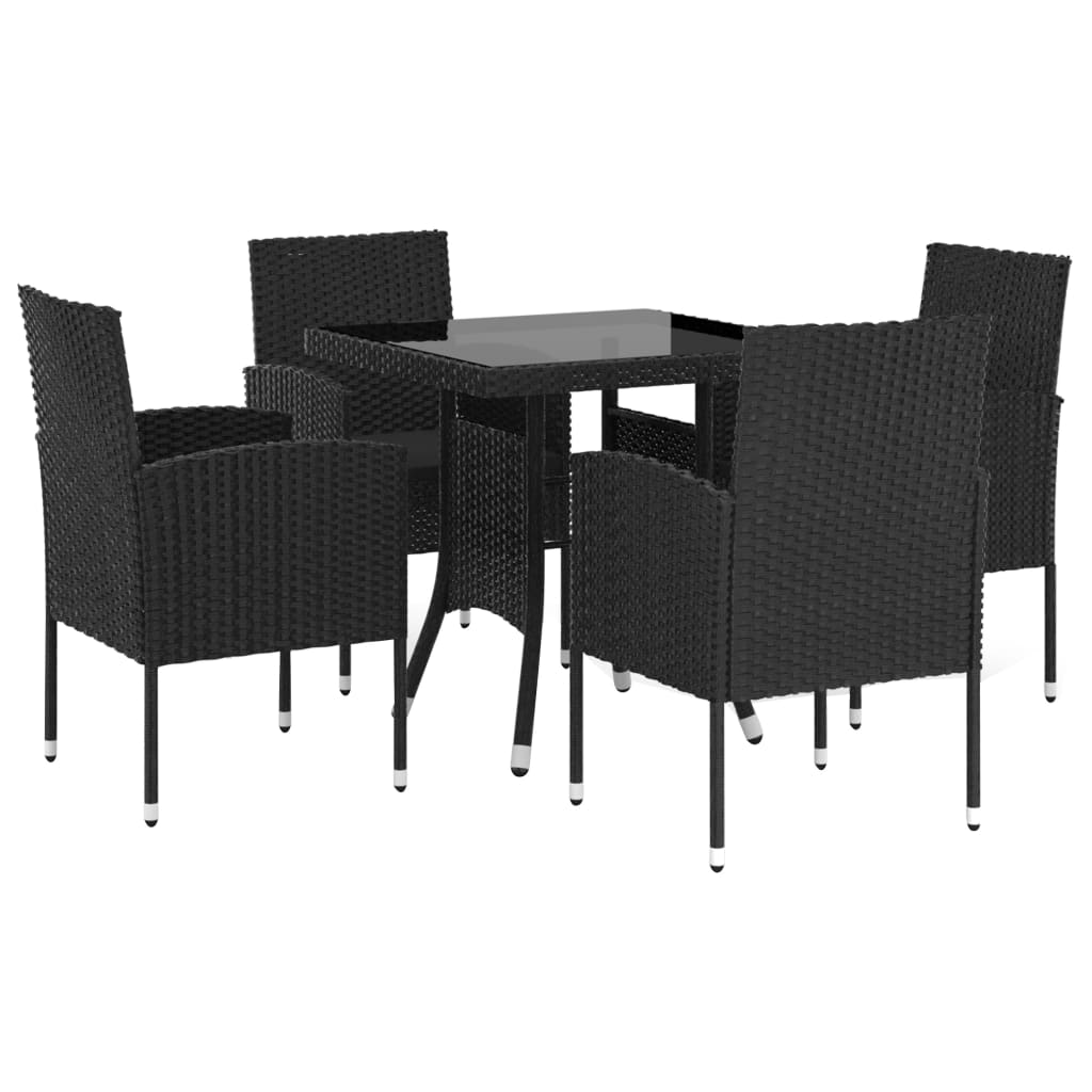 Zestaw ogrodowy polirattanowy, czarny, 80x80x74 cm, 4 krzesła