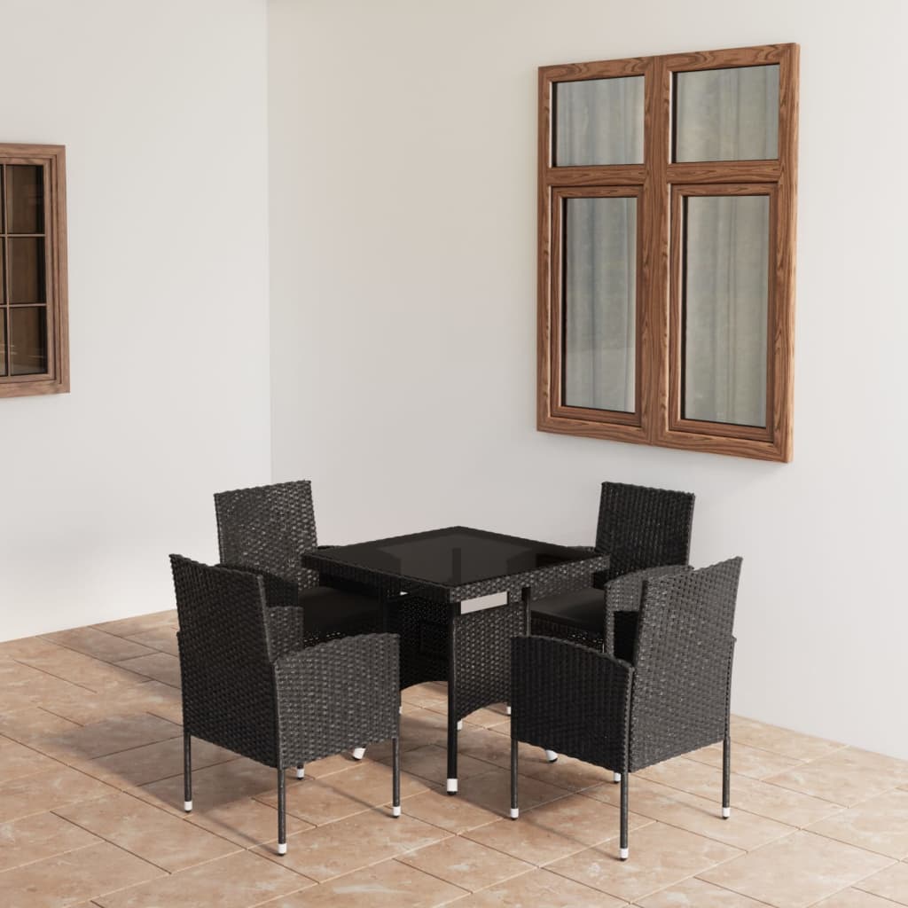 vidaXL Set mobilier de grădină, 5 piese, negru, poliratan