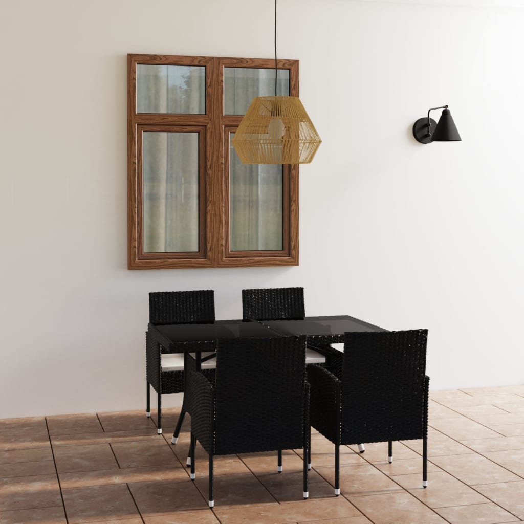 Zestaw ogrodowy rattanowy 4 krzesła + stolik, czarne, 140x80x74 cm