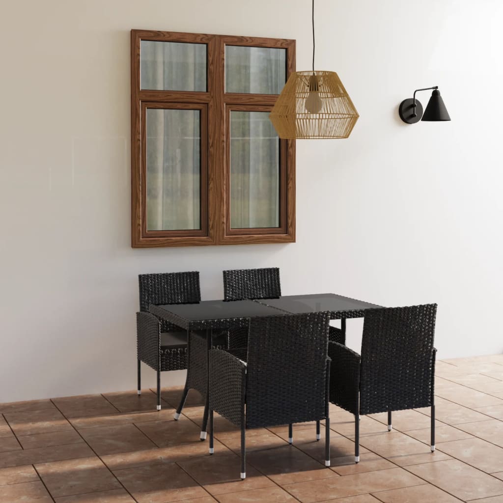 vidaXL Set mobilier de grădină, 5 piese, negru, poliratan