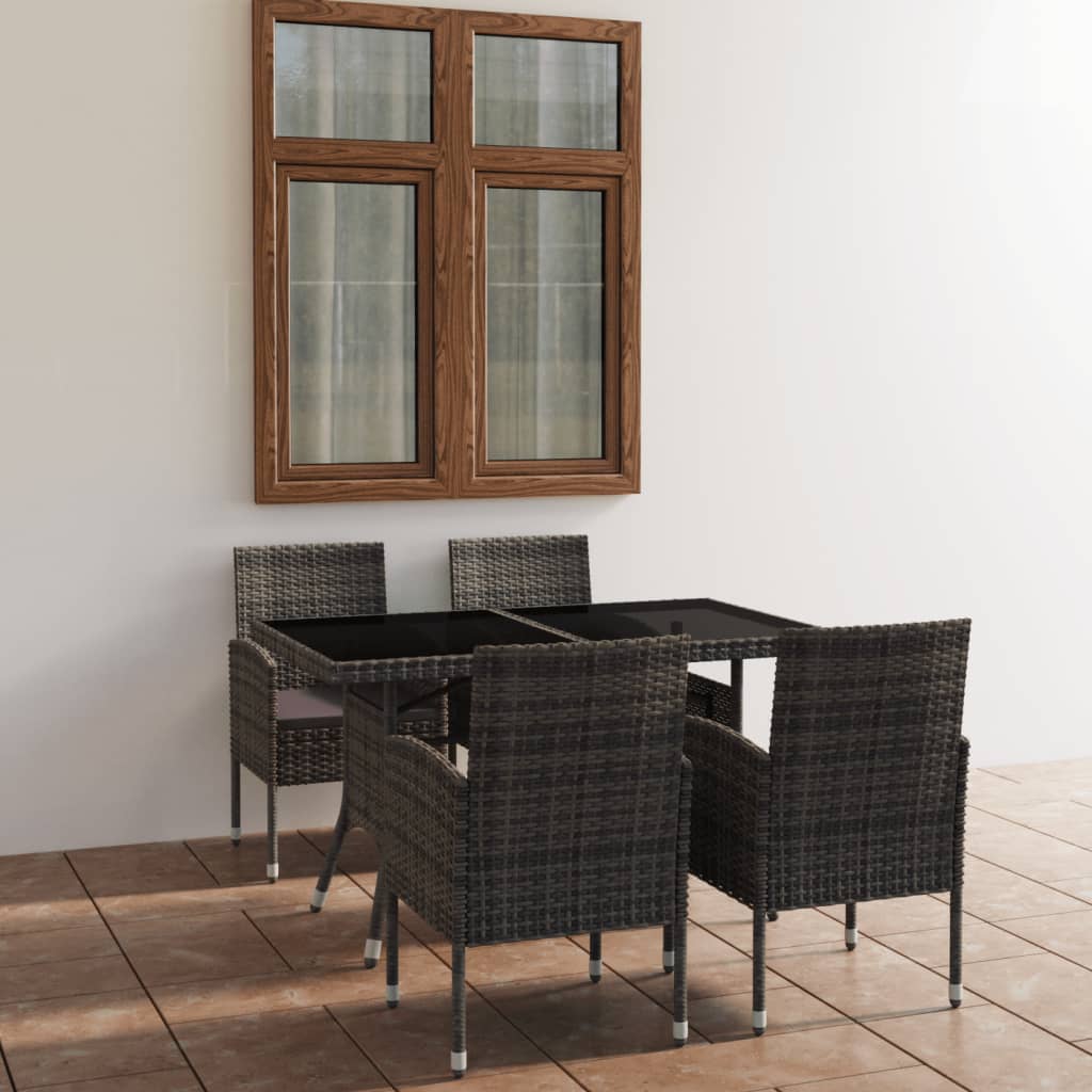 vidaXL 5-tlg. Garten-Essgruppe Poly Rattan Anthrazit und Grau