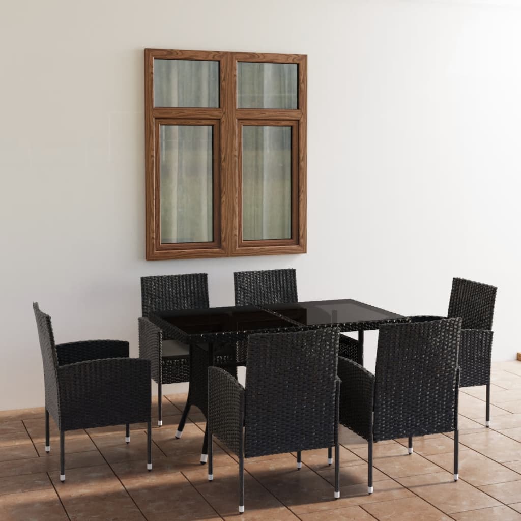 vidaXL 7-tlg. Garten-Essgruppe Poly Rattan Schwarz