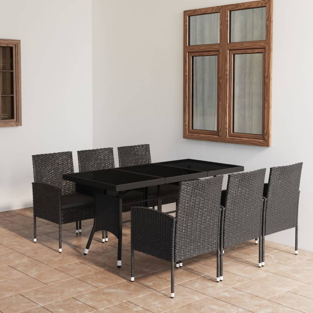 vidaXL Set mobilier de grădină, 7 piese, negru, poliratan