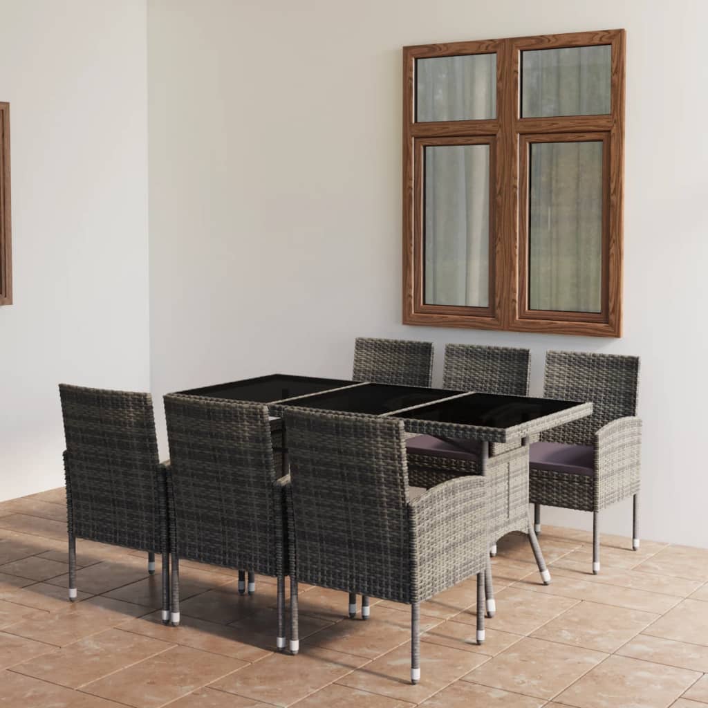 vidaXL 7-tlg. Garten-Essgruppe Poly Rattan Anthrazit und Grau