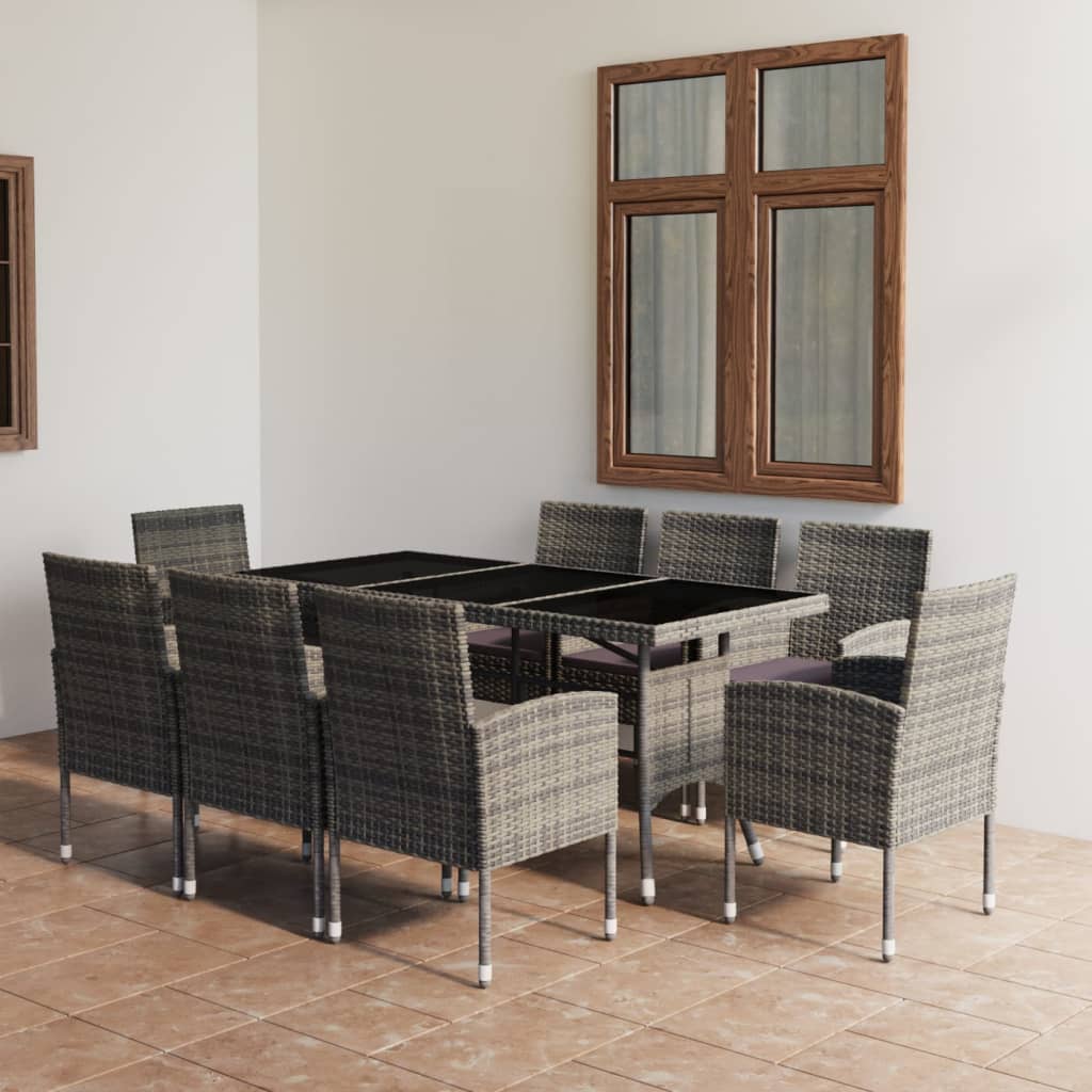 vidaXL Jeu à dîner de jardin 9 pcs Résine tressée Anthracite et gris