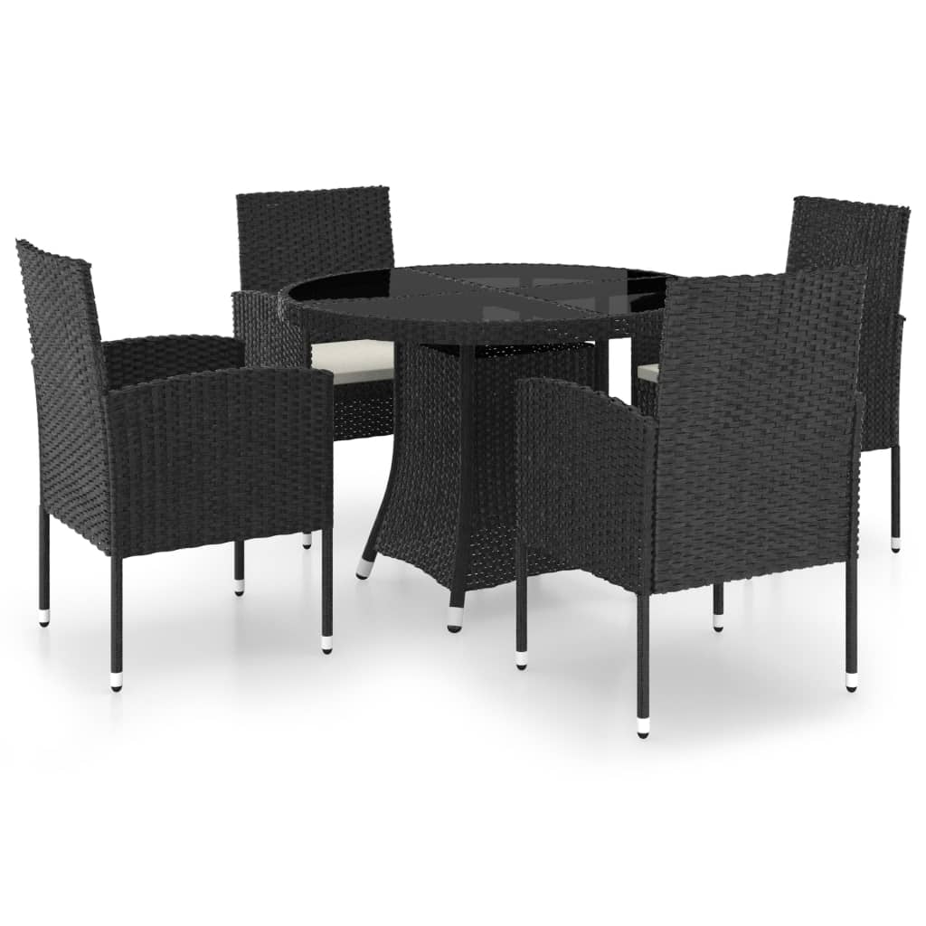 Set mobilier de grădină, 5 piese, negru, poliratan