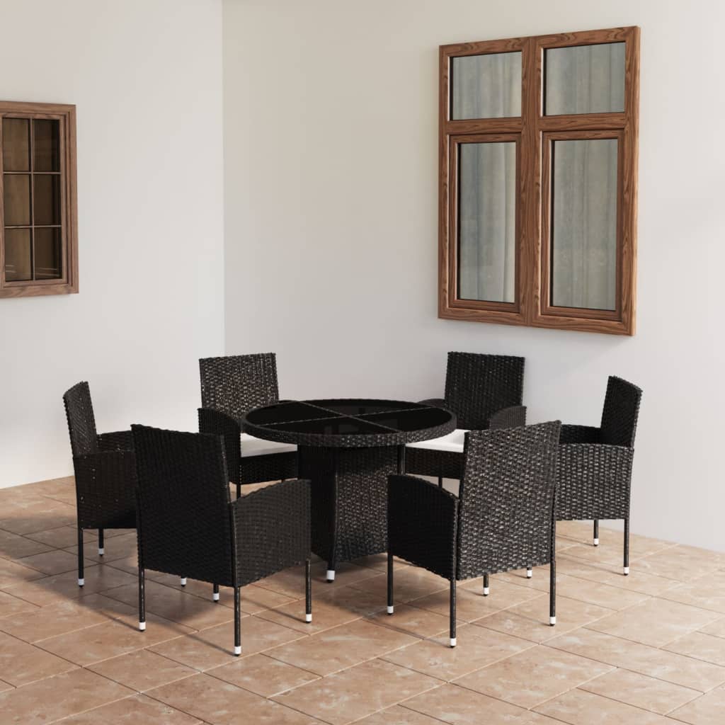 vidaXL Set mobilier de grădină, 7 piese, negru, poliratan