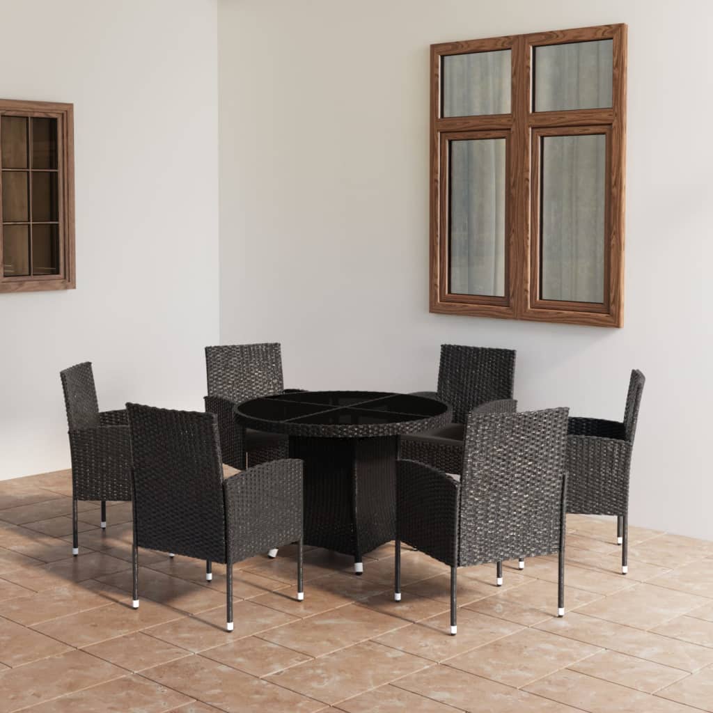 vidaXL Set mobilier de grădină, 7 piese, negru, poliratan