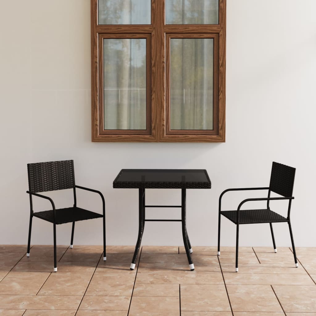 vidaXL Set mobilier de grădină, 3 piese, negru, poliratan