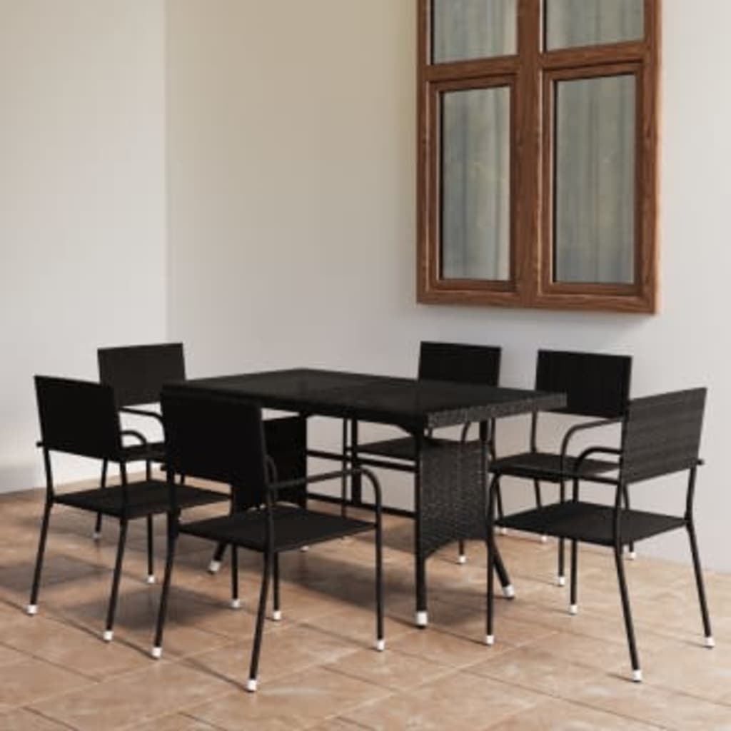 vidaXL 7-tlg. Garten-Essgruppe Poly Rattan Schwarz