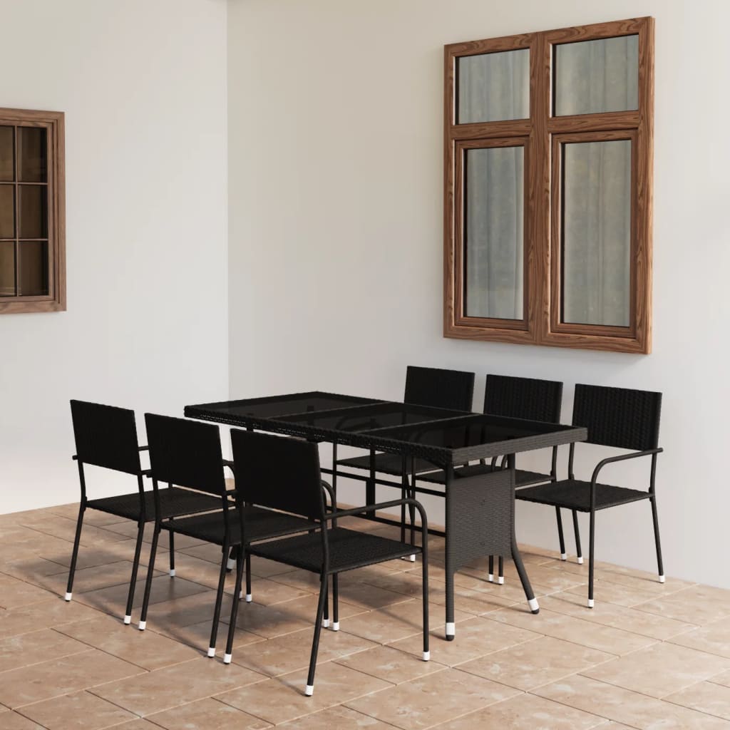 Zestaw ogrodowy polirattanowy 6 krzeseł + stolik, czarny, 170x80x74 cm