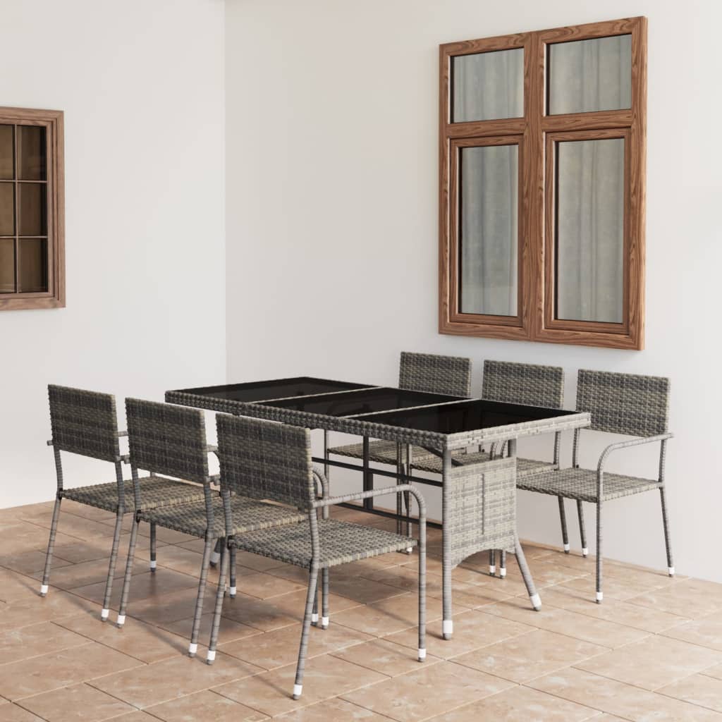 vidaXL 7-tlg. Garten-Essgruppe Poly Rattan Anthrazit und Grau