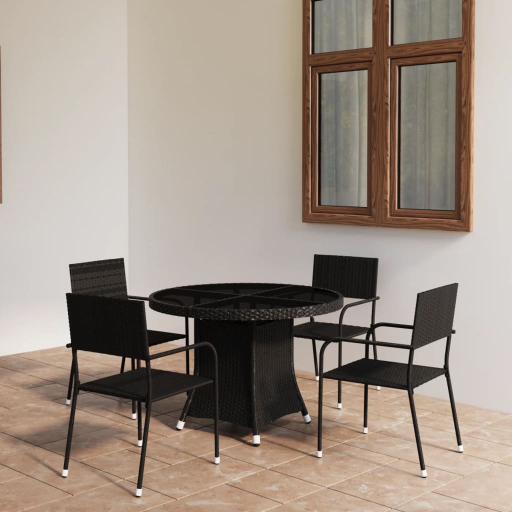 Set mobilier de grădină, 5 piese, negru, poliratan