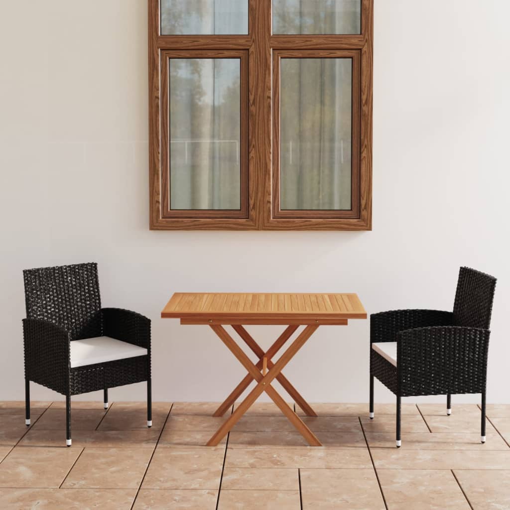 Vidaxl Set Mobilier Gradina, 5 Piese, Negru, Poliratan Si Lemn Acacia