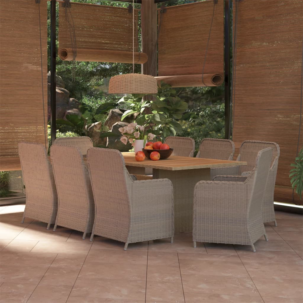 vidaXL 9-tlg. Garten-Essgruppe Poly Rattan Braun