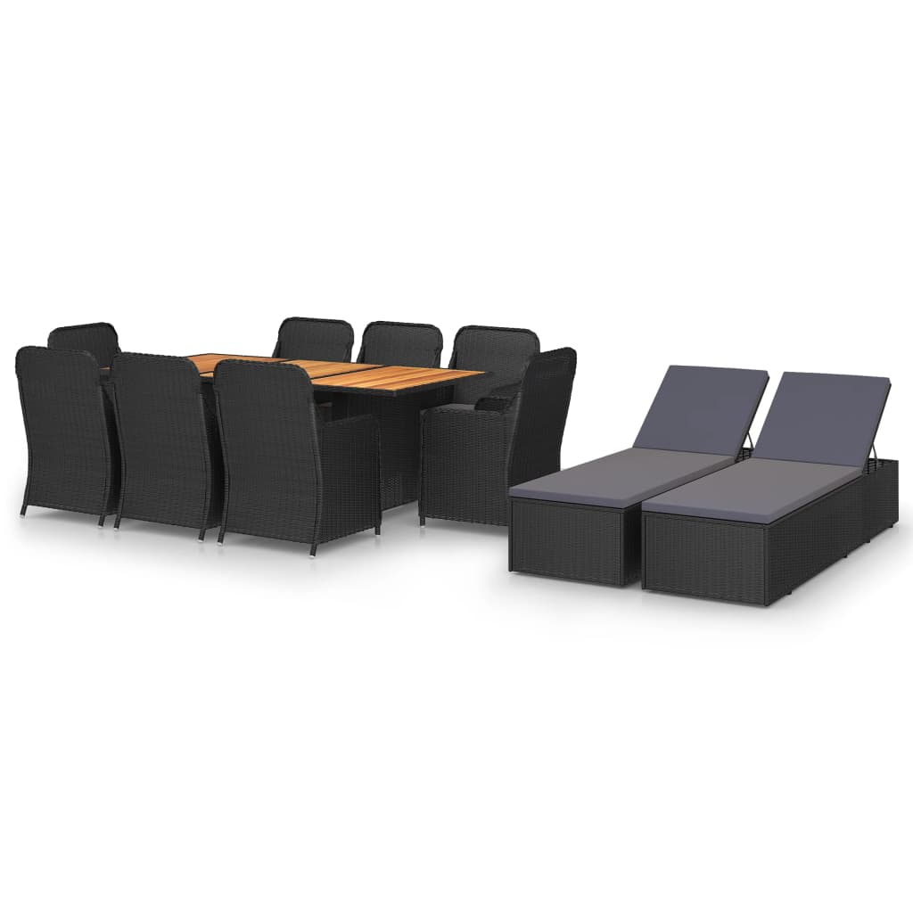 vidaXL Set mobilier de grădină, 11 piese, negru, poliratan