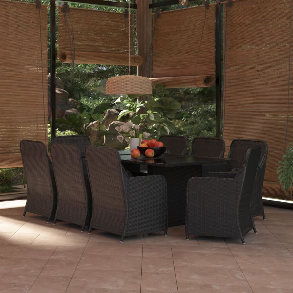 vidaXL 9-tlg. Garten-Essgruppe Poly Rattan Schwarz