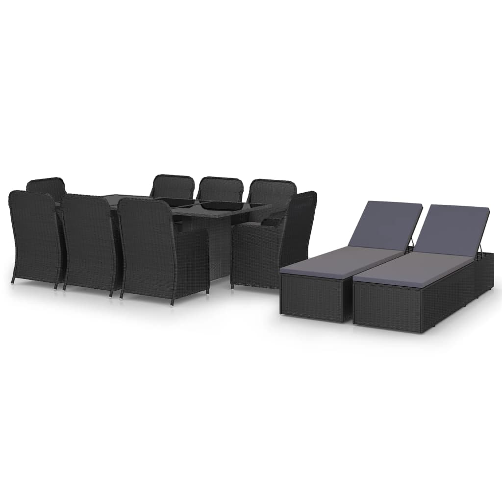 vidaXL Set mobilier de grădină, 11 piese, negru, poliratan