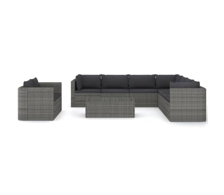 vidaXL 10-delige Loungeset met kussens poly rattan grijs