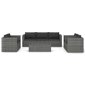vidaXL Garden Lounge Set Gray PE rattan, powder-coated steel, glass Large