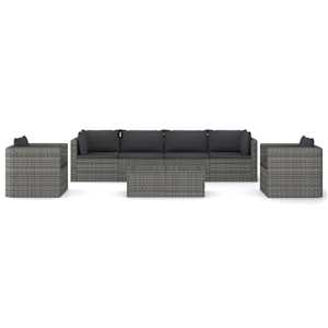 vidaXL Salon de jardin 7 pcs avec coussins r&eacute;sine tress&eacute;e gris