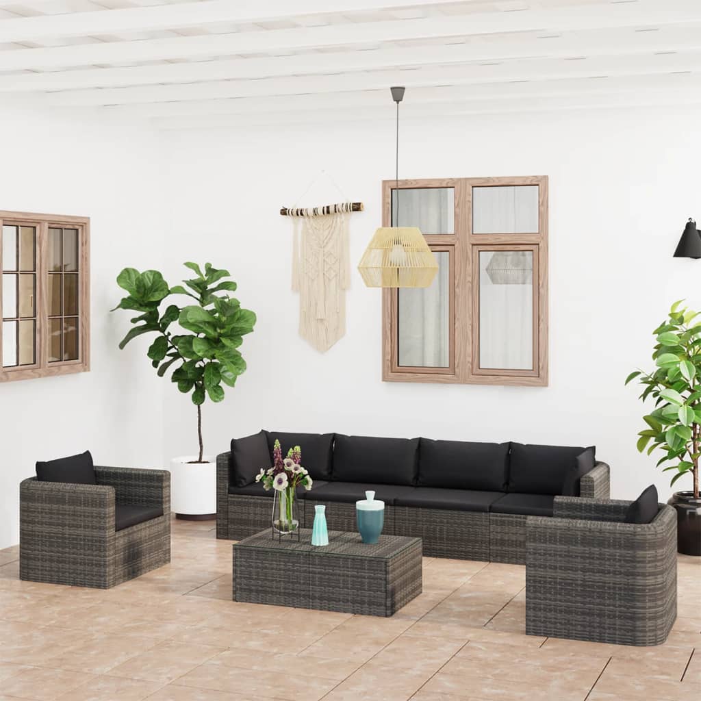 vidaXL Set mobilier de grădină cu perne, 7 piese, gri, poliratan gradina