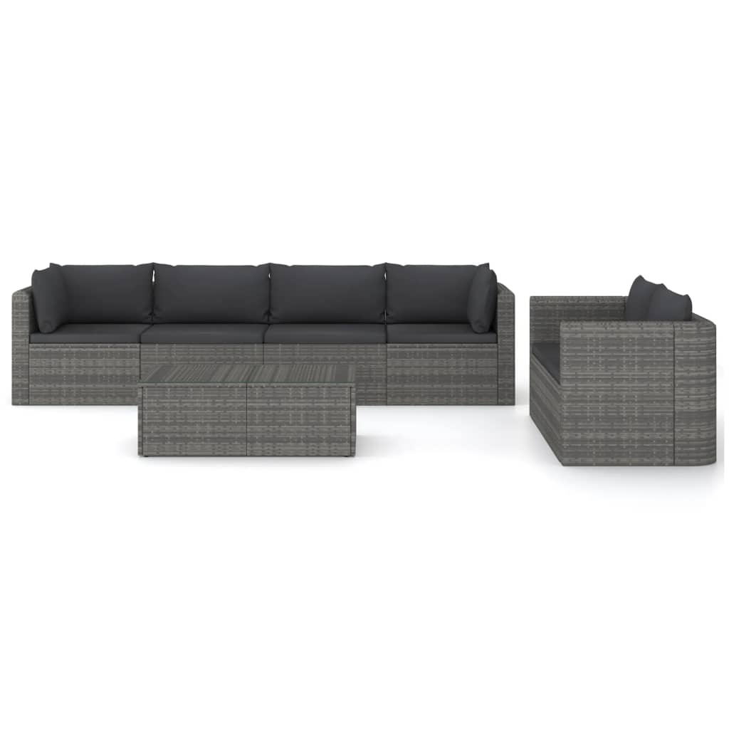 

vidaXL 7-delige Loungeset met kussens poly rattan grijs