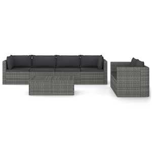 vidaXL Salon de jardin 7 pcs avec coussins r&eacute;sine tress&eacute;e gris