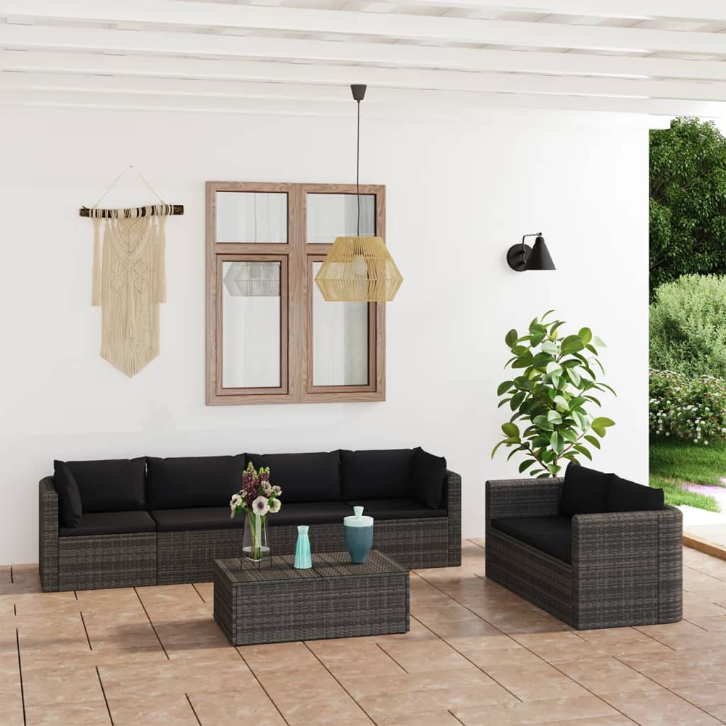 vidaXL 7-tlg. Garten-Lounge-Set mit Kissen Poly Rattan Grau