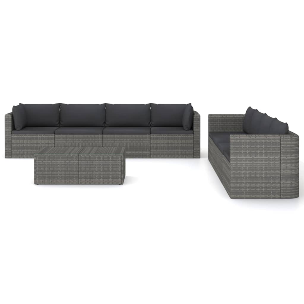 vidaXL 9-delige Loungeset met kussens poly rattan grijs afbeelding