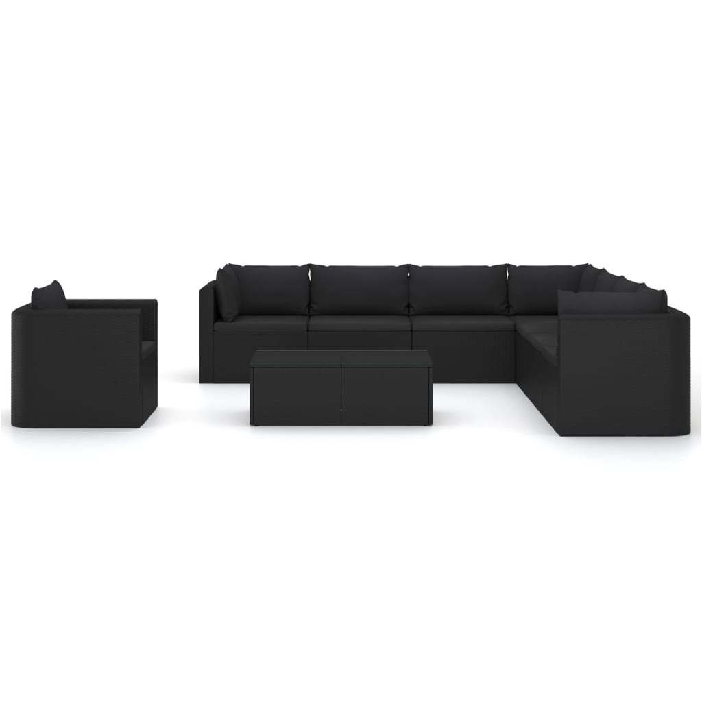 

vidaXL 10-delige Loungeset met kussens poly rattan zwart