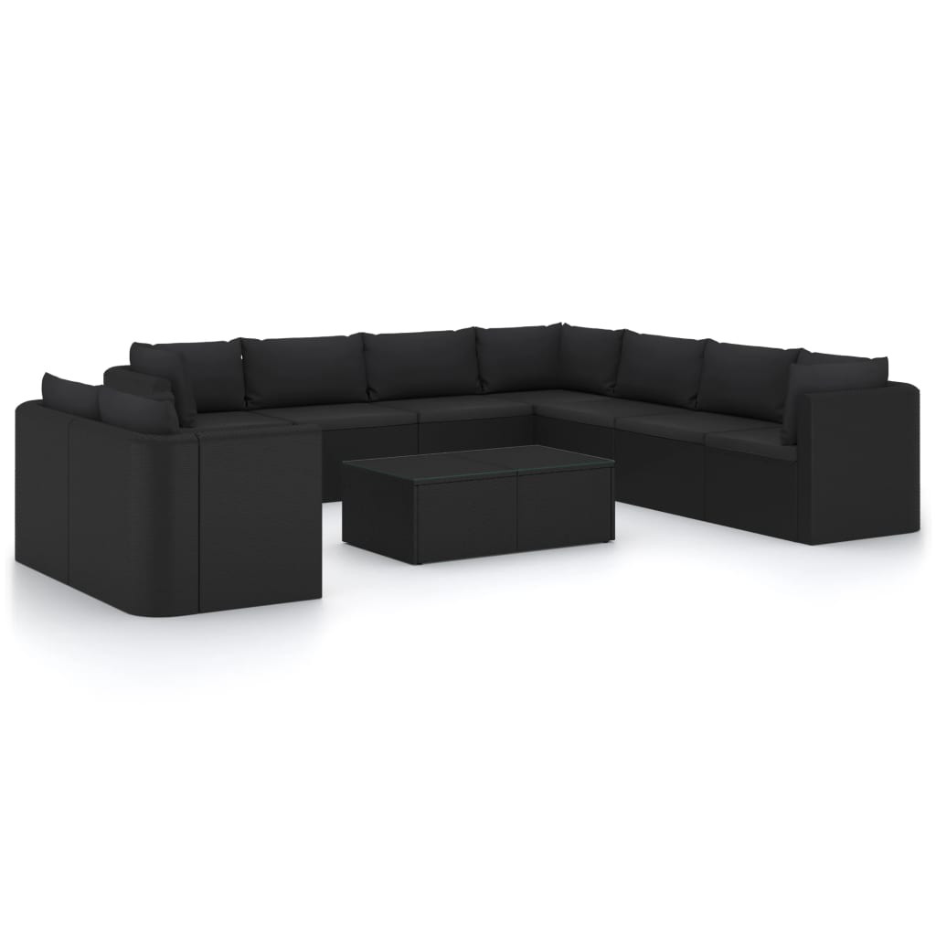Poza vidaXL Set mobilier de gradina cu perne, 11 piese, negru, poliratan